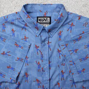 Marvel RSVLTS Shirt Mens 2XL XXL Blue Spider Man Meme AOP KUNUFLEX Short Sleeve